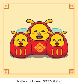 Cute bee with daruma dolls costume in chinese new year. 