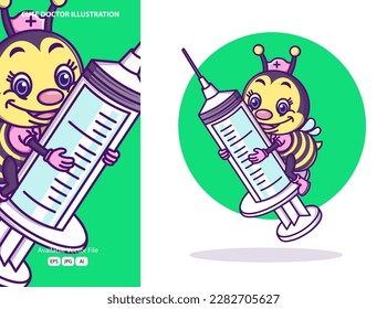 Cute bee doctor cartoon icon illustration