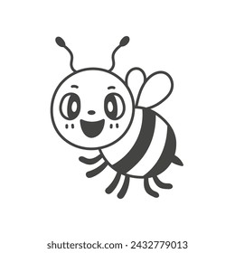 Cute bee doodle illustration. Hand drawn flying honeybee character. Funny insect isolated black line art. Vector bumblebee mascot