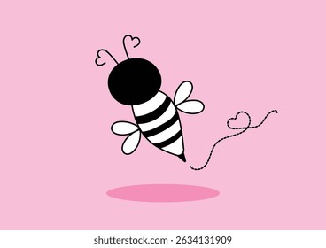 Abelha bonito doodle estilo em um fundo rosa. 