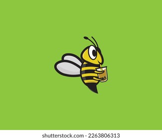 Cute Bee Drink Boba Vector Design