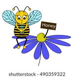 cute bee drinks honey on a flower, rest on the petals