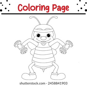  cute bee exercise with dumbbells coloring page for kids and adults