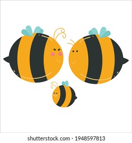Cute Bee Family Animal Flat Cartoon Character Vector Template Design Illustration