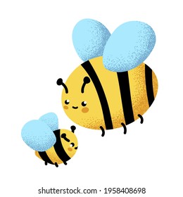 Cute bee family character vector illustration on white background