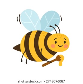 A cute bee flies with honey.