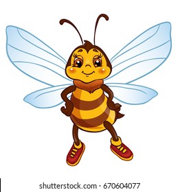 Cute bee flies. Isolated on a white background. 