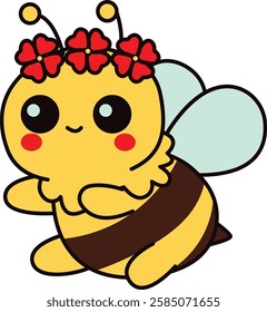 Cute Bee with a Flower Crown Illustration