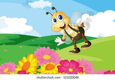 Cute bee in a flower field