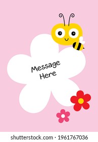 cute bee flower message card vector