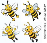 Cute Bee Flying Cartoon Bundle Vector Icon Illustration Design. Flat Animal Cartoon Style