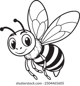 Cute Bee Flying Cartoon Vector Illustration Black and White coloring pages