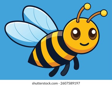 Cute Bee Flying Cartoon Vector Icon Illustration. Animal Nature Icon Concept Isolated blue background