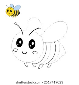 Cute Bee voando páginas de coloração para crianças. Traço e cor Abelha voando. Colorir página contorno animal de bonito Abelha voando traçado vetor de planilha. Jardim de infância e atividade pré-escolar. 