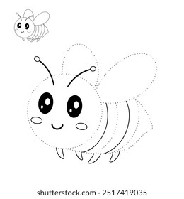 Cute Bee voando páginas de coloração para crianças. Traço e cor Abelha voando. Colorir página contorno animal de bonito Abelha voando traçado vetor de planilha. Jardim de infância e atividade pré-escolar. 