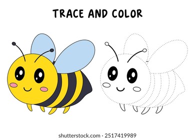 Cute Bee voando páginas de coloração para crianças. Traço e cor Abelha voando. Colorir página contorno animal de bonito Abelha voando traçado vetor de planilha. Jardim de infância e atividade pré-escolar. 