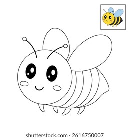 Cute Bee flying coloring pages for kids. Trace and color Bee flying. Coloring page animal outline of cute Bee flying tracing worksheet vector. Kindergarten and preschool activity. 