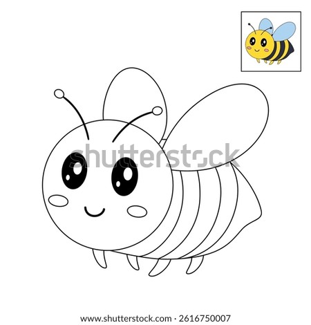Cute Bee flying coloring pages for kids. Trace and color Bee flying. Coloring page animal outline of cute Bee flying tracing worksheet vector. Kindergarten and preschool activity. 