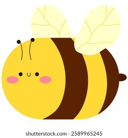 cute bee flying happily, adorable insect flat vector illustration