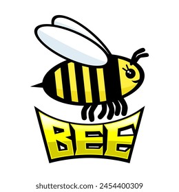 Cute bee flying icon on white background.