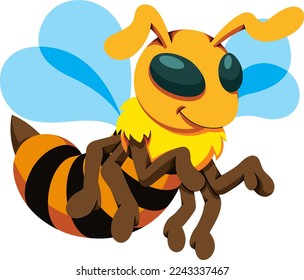 Cute bee flying white background
