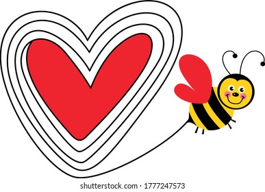 Cute bee forming a red heart
