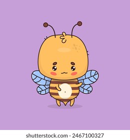 Cute bee. Funny cartoon insect kawaii character. Vector illustration. Kids collection