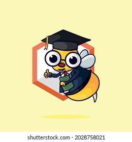 cute bee is graduating, logo design inspiration