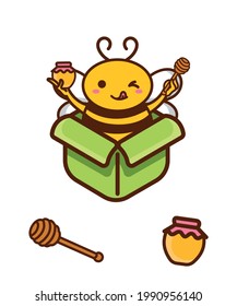 Cute bee with green box