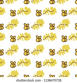 Cute bee hand drawn seamless pattern background, vector illustration