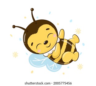 Cute bee is having fun.Cartoon vector illustration.