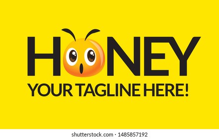 Cute bee head iconic with organic product brand name in yellow background - vector mascot 
