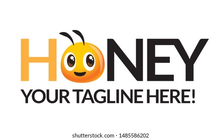 Cute bee head with organic product brand business - vector mascot