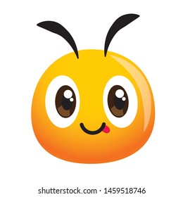 Cute bee head with small tongue for farm or healthy natural food - vector illustration emoji