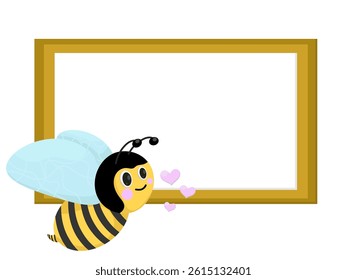 Cute Bee with Hearts and Empty Frame Illustration