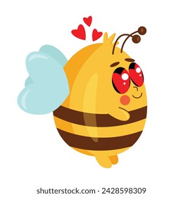 Cute bee with hearts on white background vector. Valentine s day.
