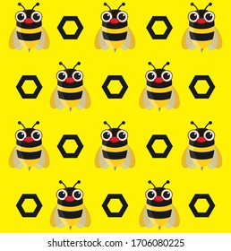 cute bee and hexagon illustration drawn as vector, fabric design, funny cartoon, wallpaper design and 
T-shirt 
