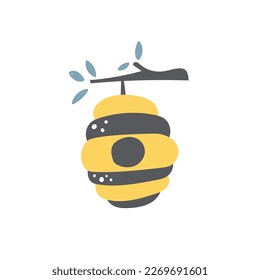 Ilustración de colmena de abejas en estilo dibujado a mano. colmena de abejas linda aislada al estilo infantil