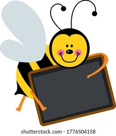 Cute bee holding a blackboard