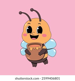 Cute bee holding honey jar 