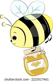 cute bee holding a jar of honey