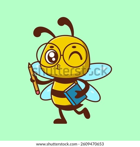 Cute Bee Holding Pencil and Book – Fun Educational Cartoon Character Illustration