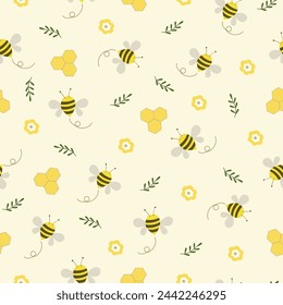 cute bee honey flower hand drawn seamless pattern vector illustration for decorate invitation greeting birthday party celebration wedding card poster banner textile wallpaper paper wrap background