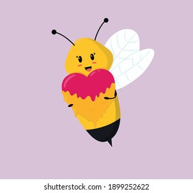 Cute bee with honey heart for valentine's day