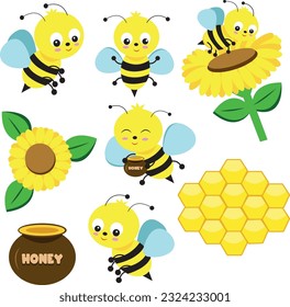 
ilustraciones preciosas de abejas y miel