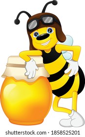 Cute bee with honey isolated on white background
