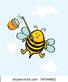 cute bee with honey jar