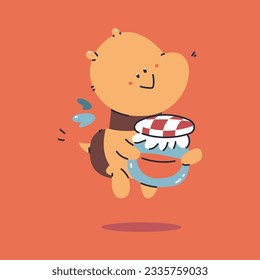 Cute bee with honey jar vector cartoon character isolated on background.