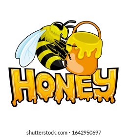 Cute bee with honey on a white background.