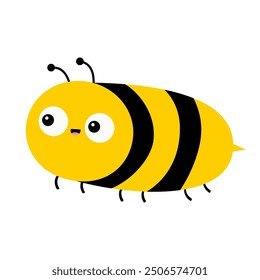 Cute bee honeybee icon. Black yellow flying bumblebee insect. Cartoon kawaii funny character. Card Sticker print. Childish style. Happy Valentines Day. Flat design. Isolated. White background. Vector